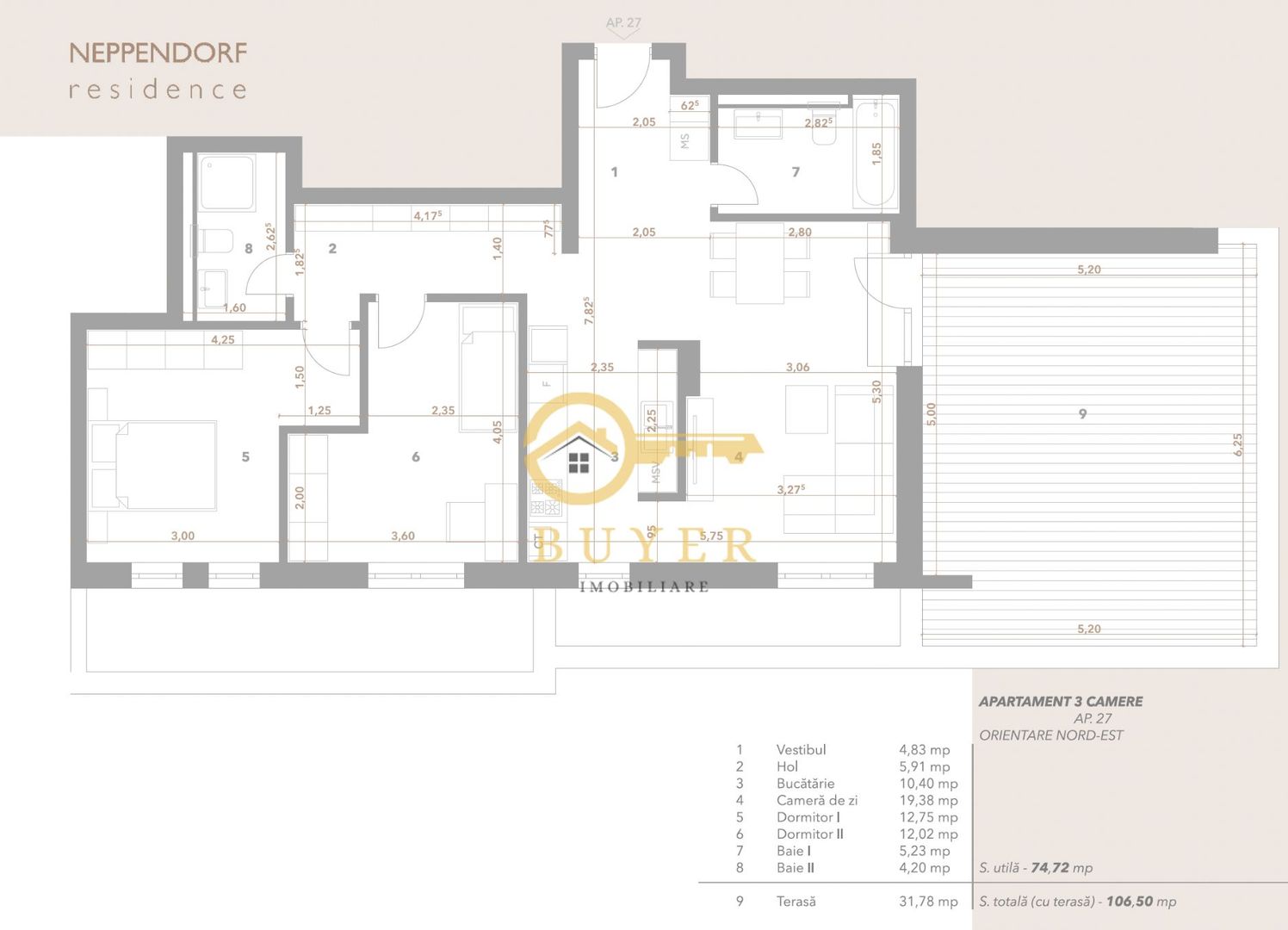 Penthouse cu 3 cam si terasa 32mp- bloc cu lift, boxa la subsol - Poză 2
