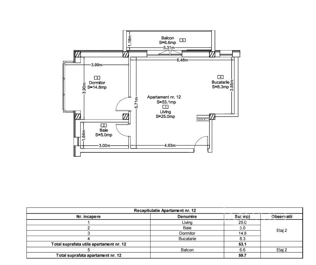 Apartament 2 Camere 53 mp | Lift | Liziera Padurii | Terra, Floresti - Schiță 4