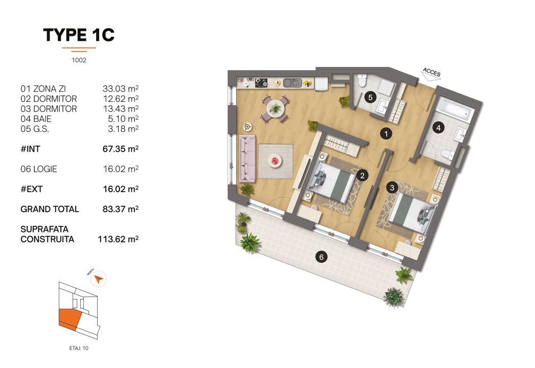 Tomis Plus - Celine Elegance - Vânzare apartament cu 3 camere, etaj 10. - Poză 2