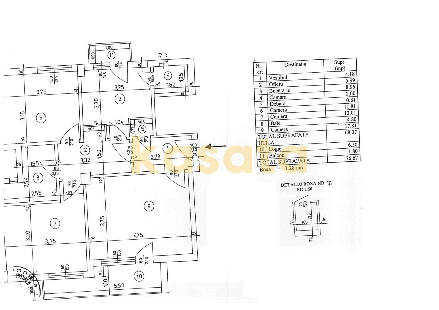 Apartament 3 Camere 🏡 | Universitate 📍| Centrală de Bloc 🔥 | Boxă - Schiță 15