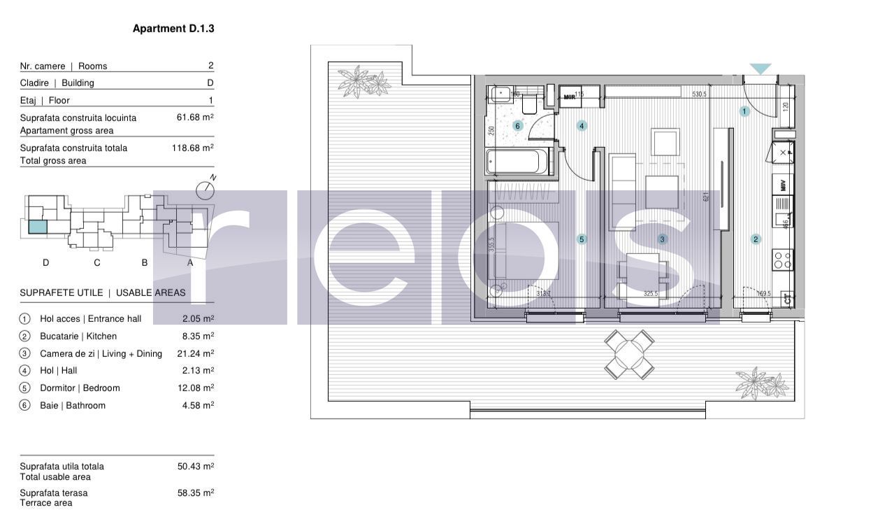 VANZARE APARTAMENT 2 CAMERE | STRAULESTI | 61MP | TERASA | COMPLEX NOU - Poză 14