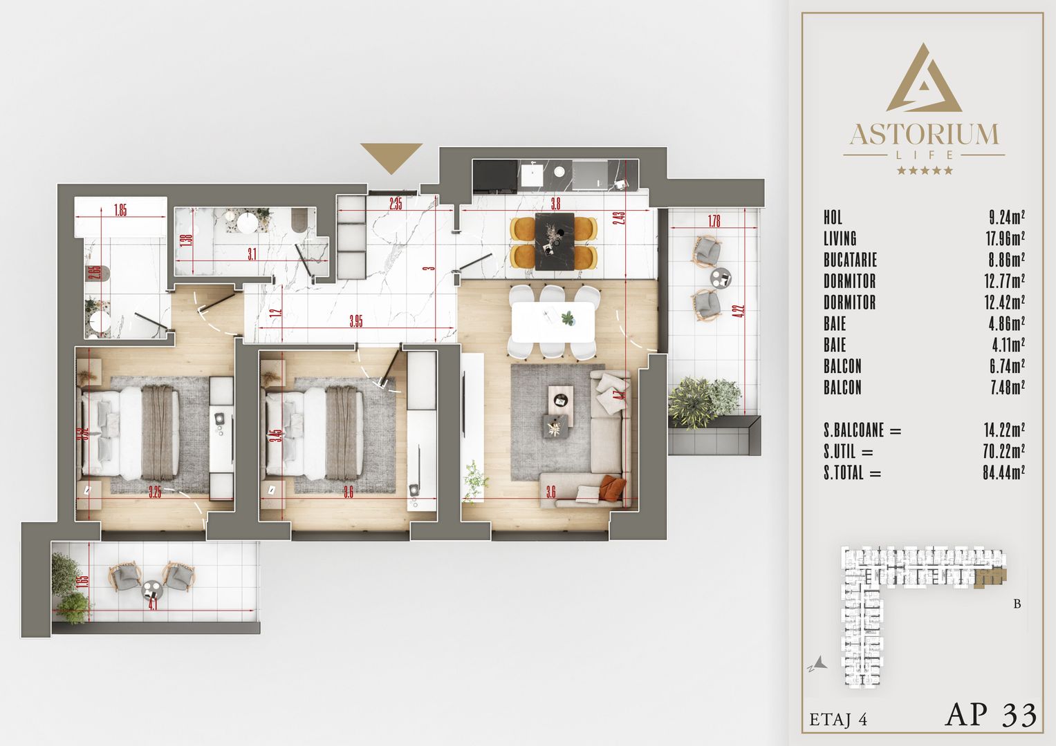 apartament 3 camere decomandat proiect premium - Schiță 10