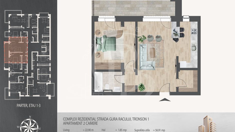 2 camere decomandat  Pallady Metrou Nicolae Teclu - Schiță 8