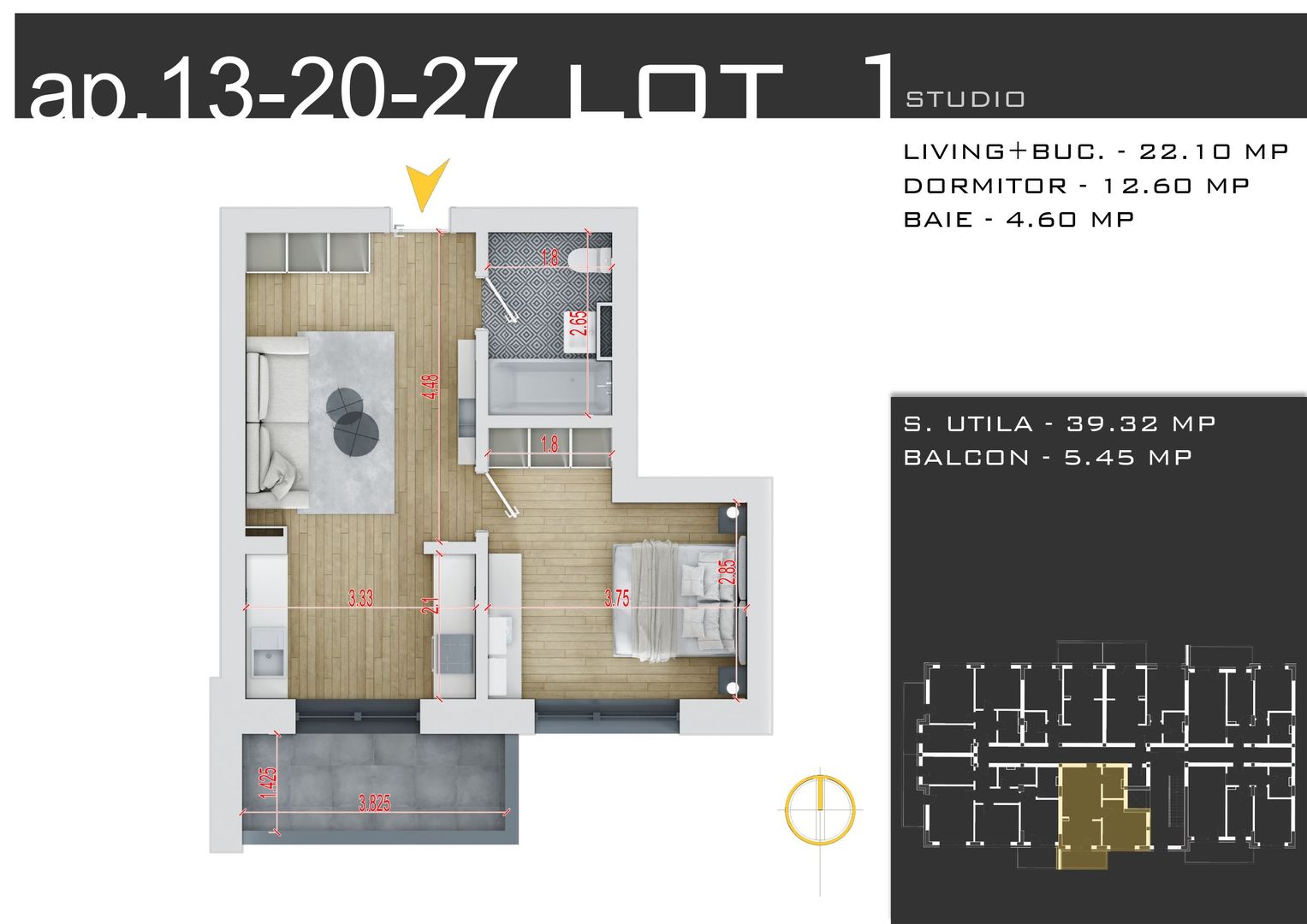 2 camere  -parcare inclusa -proiect nou -Pallady - Schiță 13