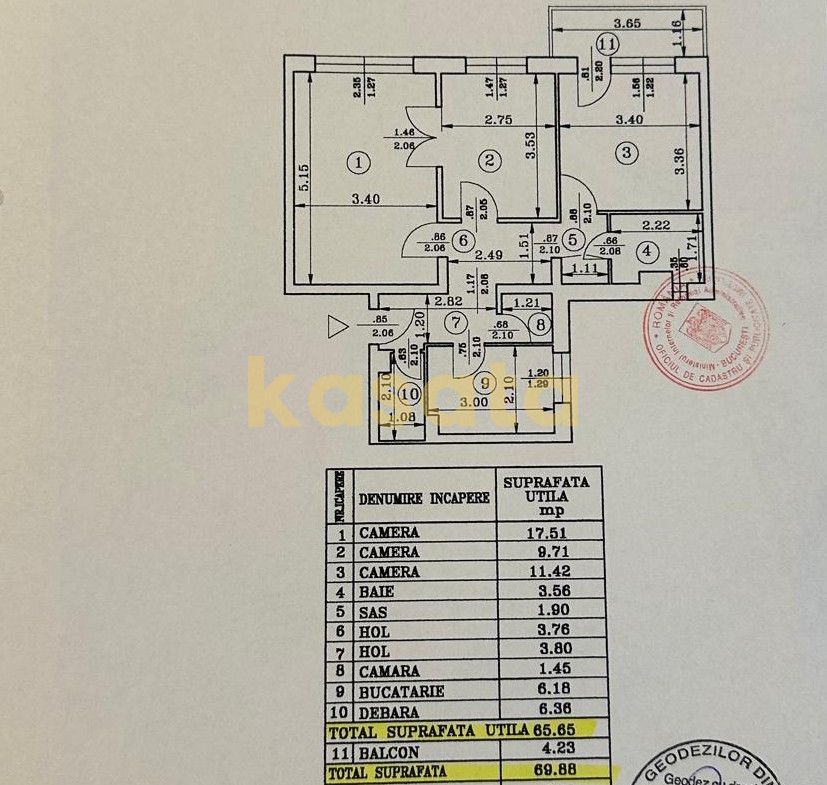 Apartament 3 Camere | Etaj intermediar | Metrou la scară |Raul Doamnei - Schiță 17