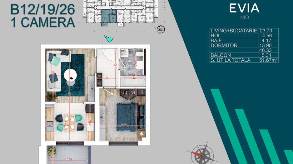 2 camere ideal investitie proiect premium -Titan -Pallady - Schiță 6