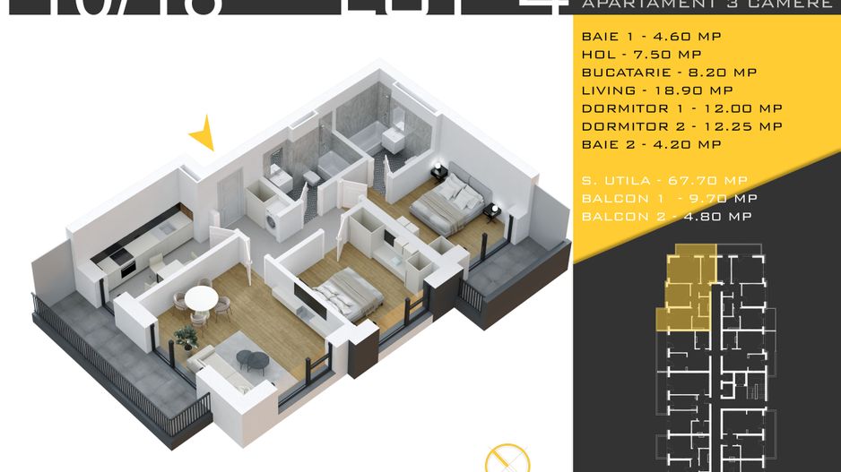APARTAMENT 3 CAMERE_IN ZONA STATIEI DE METROU N. TECU! - Poză 3