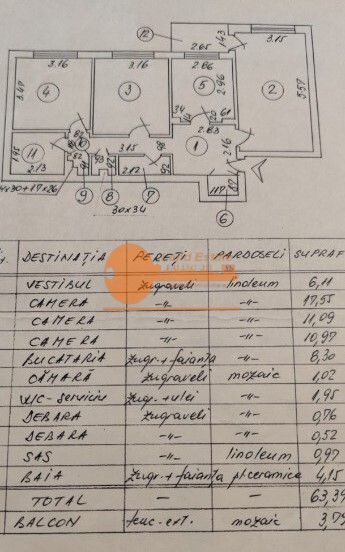 Apartament 3 camere – 67 mp, Etaj 6 / 8 – Rahova - Schiță 10