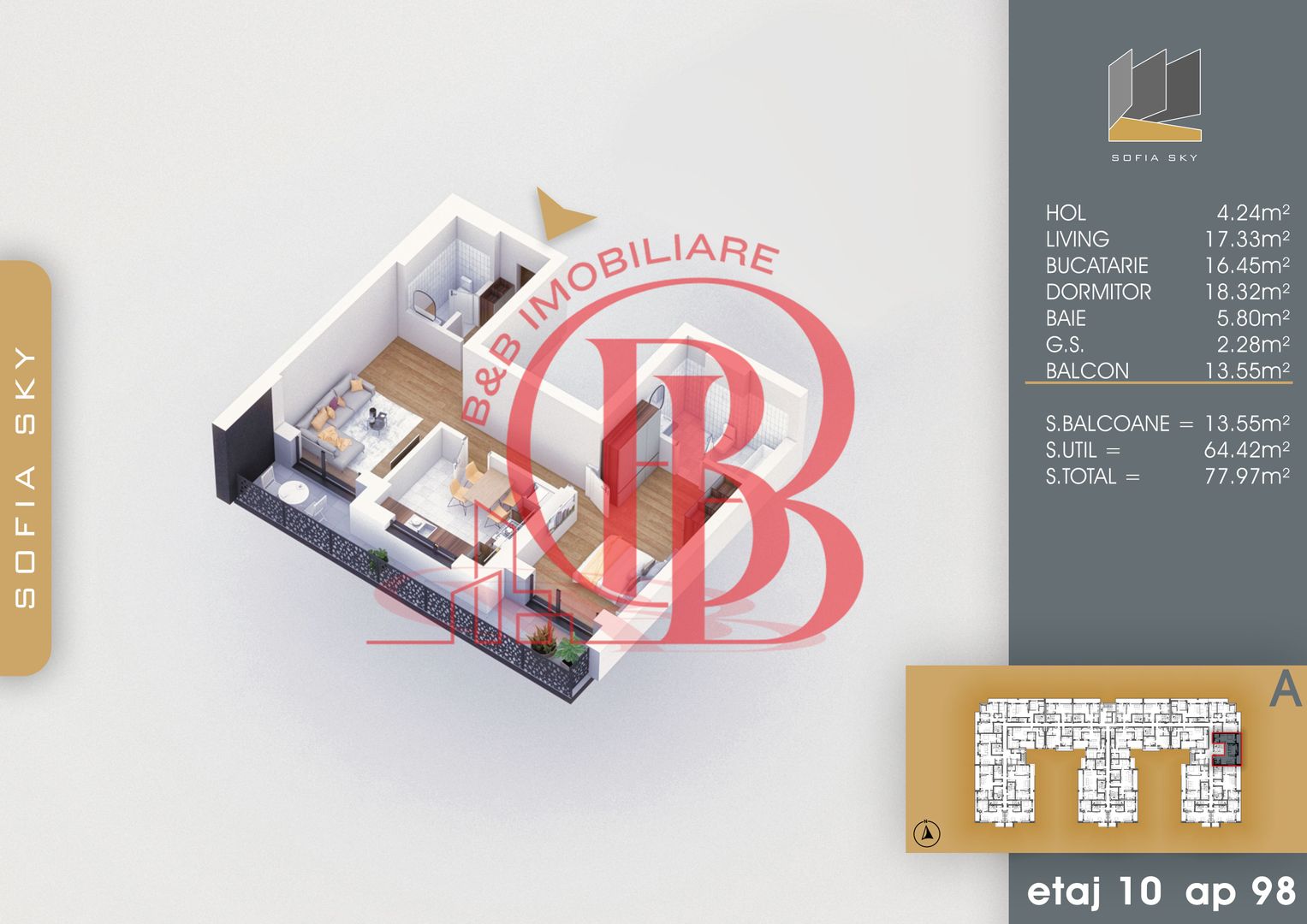 Apartament 2 camere cu 2 bai Finalizat 7 min Metrou Teclu - Schiță 2