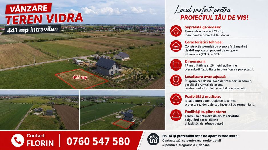 Teren intravilan 441 mp de vânzare – Vidra | Zonă în plină dezvoltare - Poză 1