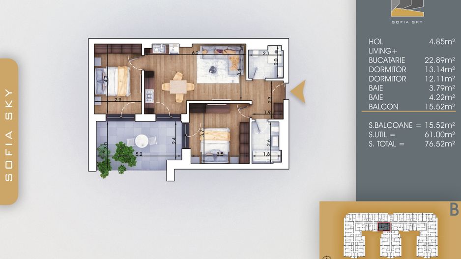 3 camere complex inchis langa  Metrou Nicolae Teclu - Schiță 7