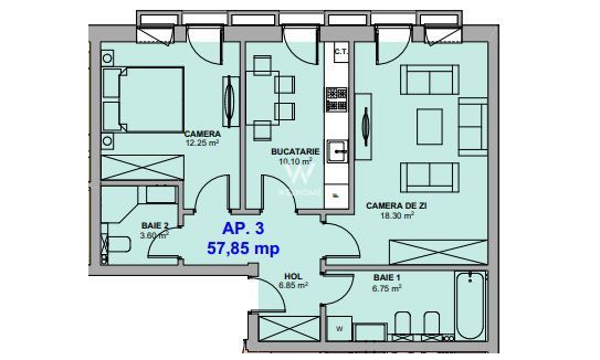 Apartament 2 camere, Intabulat - Prelungirea Doamna Stanca - Schiță 3