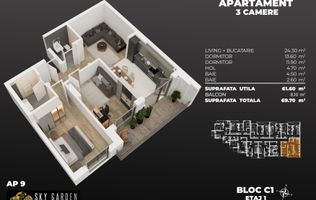 3cam,2bai, dec.(living deschis cu buc), la 3min de metrou Berceni