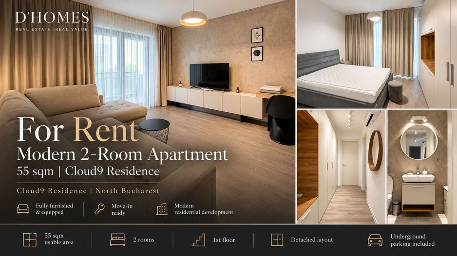 For Rent | Modern 2-Room Apartment | 55 sqm | Cloud9 Residence - Poză 1