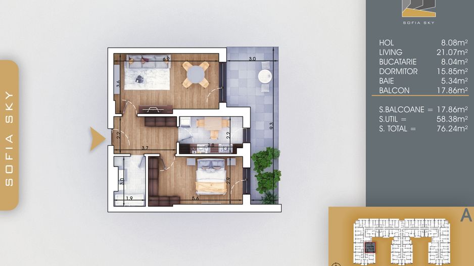 2 camere cu balcon generos 7 min de M Nicolae Teclu - Schiță 8