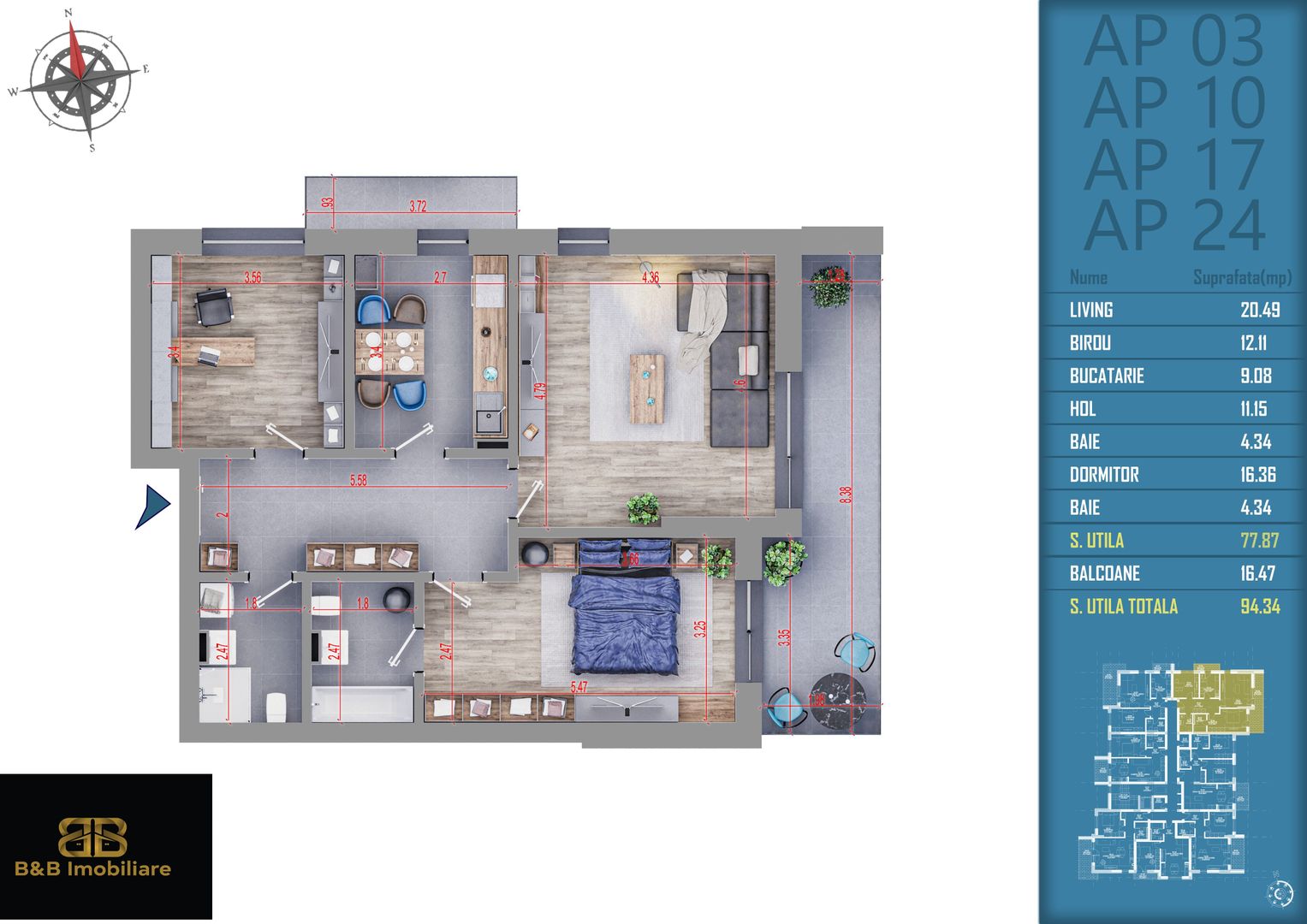 3 camere incalzire prin pardoseala Titan Pallady 5 min statia STB - Schiță 13
