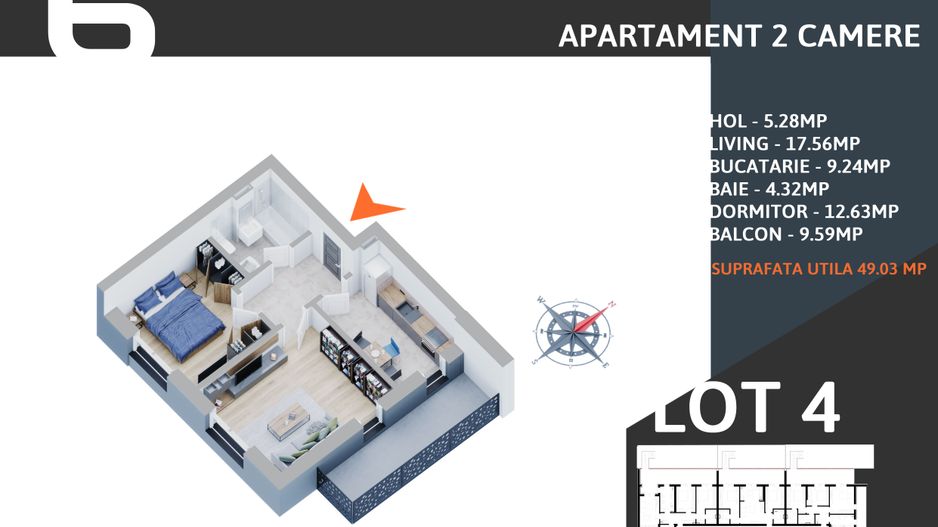 Apartament 2 camere decomandat  Titan Pallady Metrou Teclu - Schiță 9