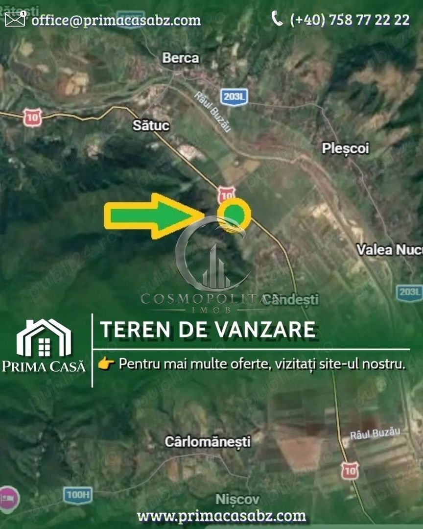 Teren intravilan zona Candesti BZ 10.000mp d=52m la DN10 Pret: 12 mp neg. - Poză 1
