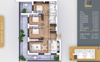 4 camere spatios cu terasa  Titan Pallady  7 min Metrou Nicolae Teclu - Schiță 1