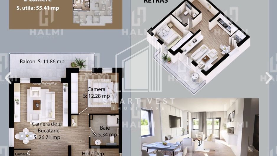 Apartamente 2 si 3 camere semifinisate | 40-66 mp util | Zona Micro 16 - Poză 6