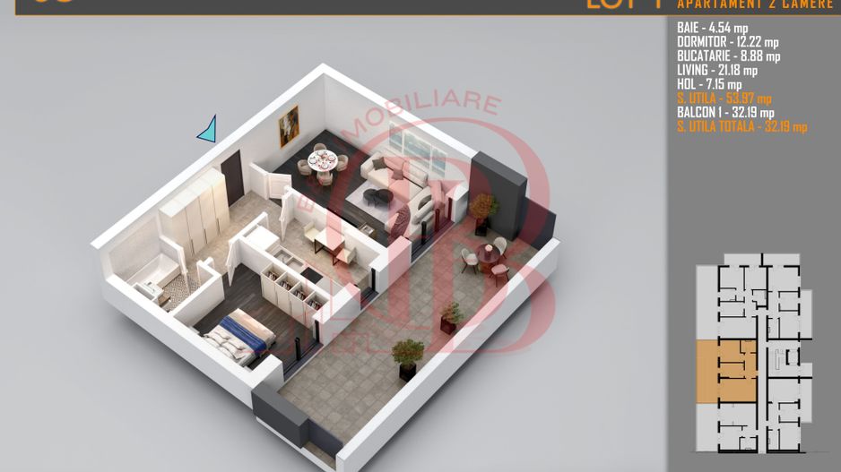 Apartament 2 camere cu terasa-Titan Pallady Metrou Teclu - Schiță 1