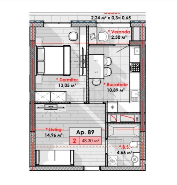 Vânzare, apartament, 2 camere, str. Calea Moșilor, Râșcani - Schiță 3