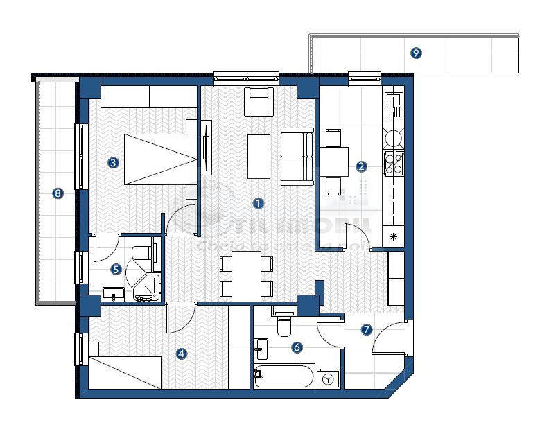 Apartament cu 3 camere in Galata,Iasi , 81.45 mp, etaj 5, bloc nou ! - Schiță 5
