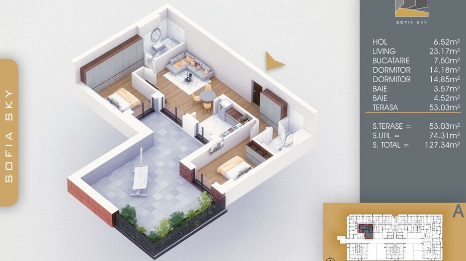 3 camere cu terasa  Titan Pallady  7 min Metrou Nicolae Teclu - Schiță 2