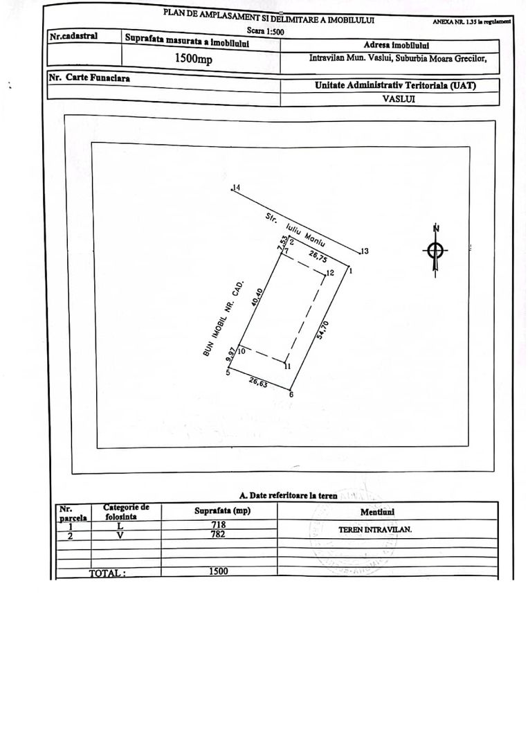 Teren intravilan 1500 mp, zona Moara Grecilor; - Poză 1
