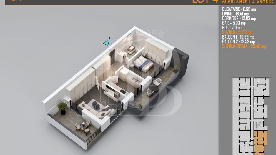 Apartament 2 camere Theodor Pallady-Metrou Nicolae Teclu - Schiță 2