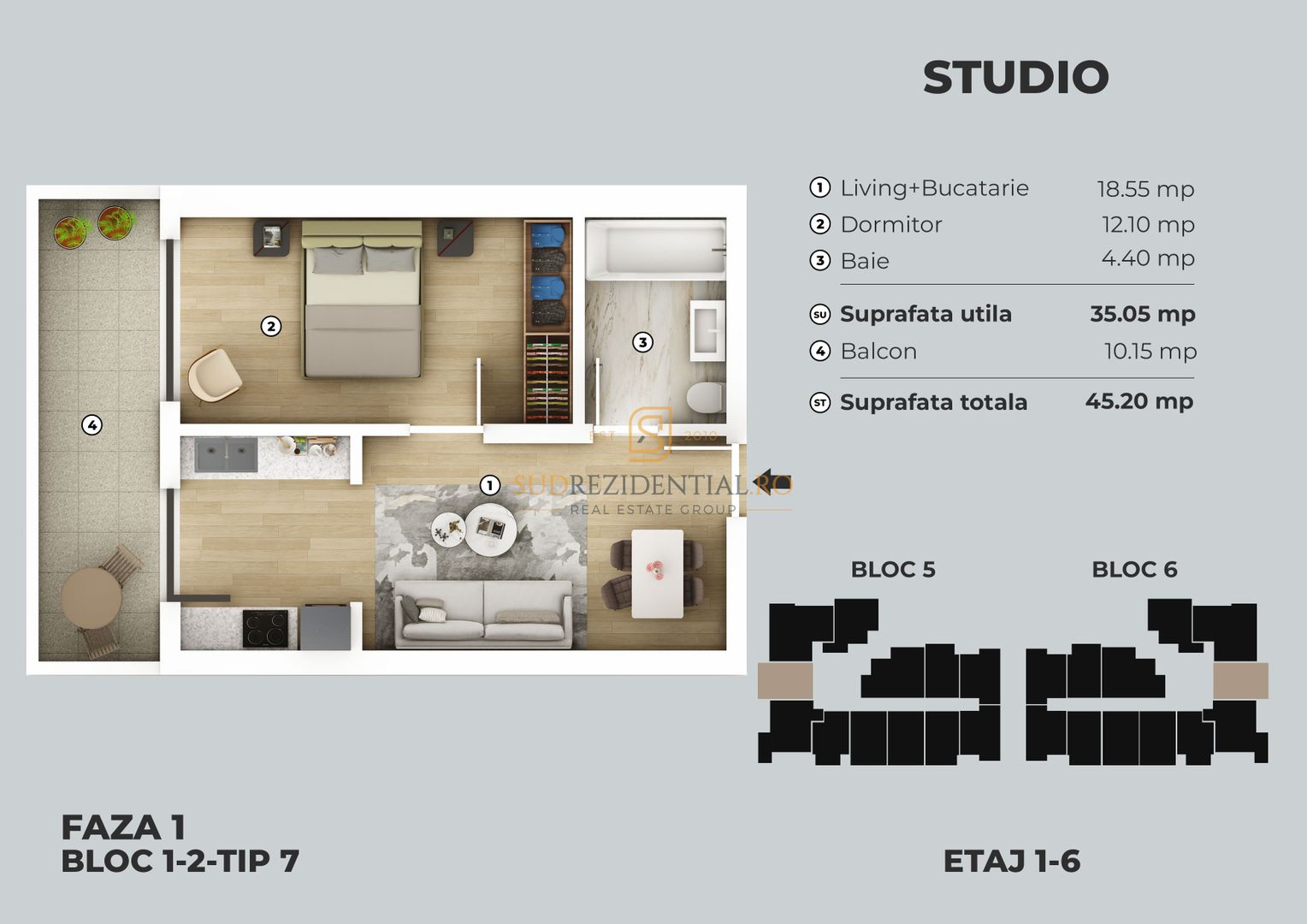 Apartament cu 2 camere TIP STUDIO - in apropiere METROU Berceni - Schiță 5