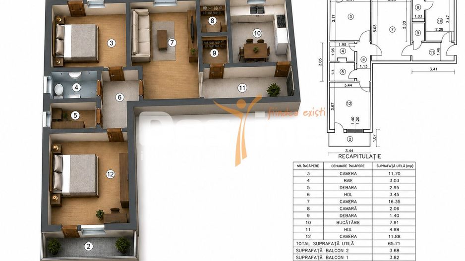 Apartament de vânzare, zona PODU ROȘ, 3 camere, semidecomandat, etaj 1 - Poză 1
