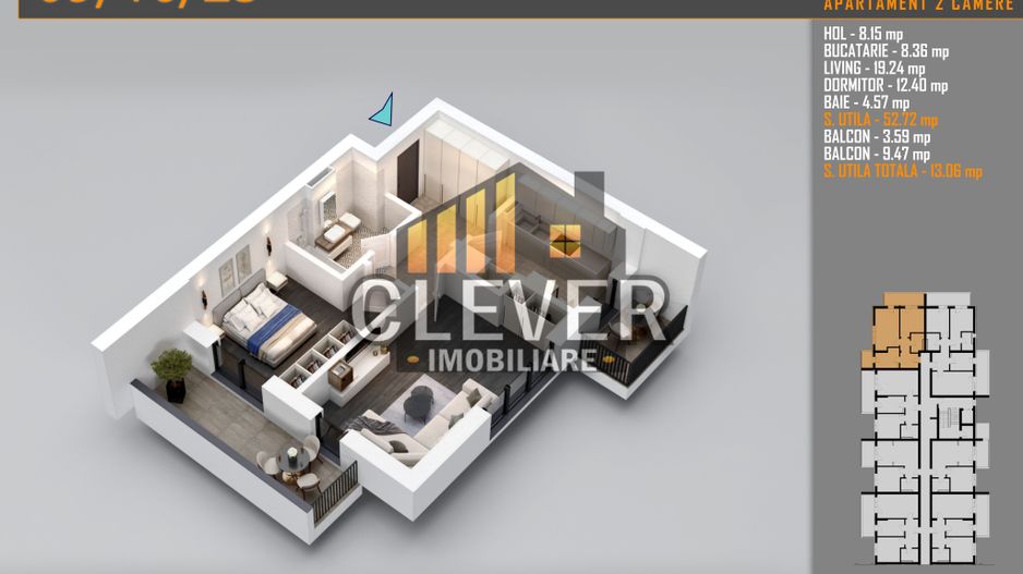 Ap 2 Camere | 66 mp Total | 2 Balcoane | Comision 0% - metrou Teclu - Poză 2
