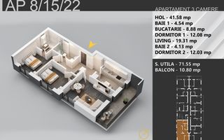 3 camere decomandat bloc boutique 7min STB Bratarii - Schiță 10