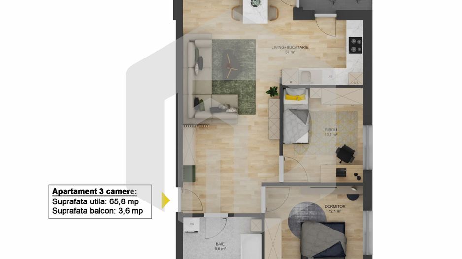 Apartament 3 Camere | INTABULAT | Doamna stanca | Etaj intermediar - Poză 3