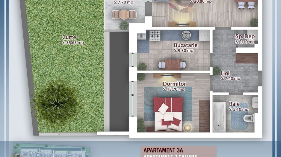 Oferta Lansare 2 camere cu gradina incalzire pardoseala - Schiță 1