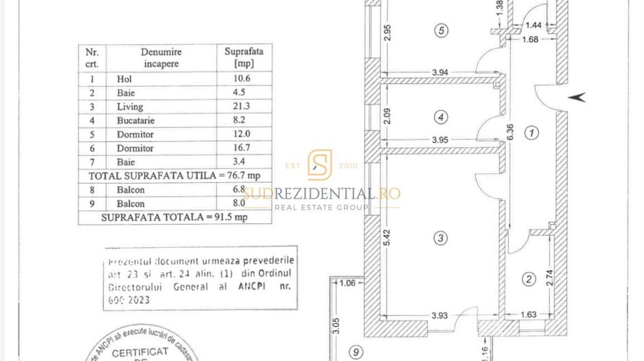 Apartament decomandat 3 camere, disponibil imediat, etaj 2/10 - Schiță 8