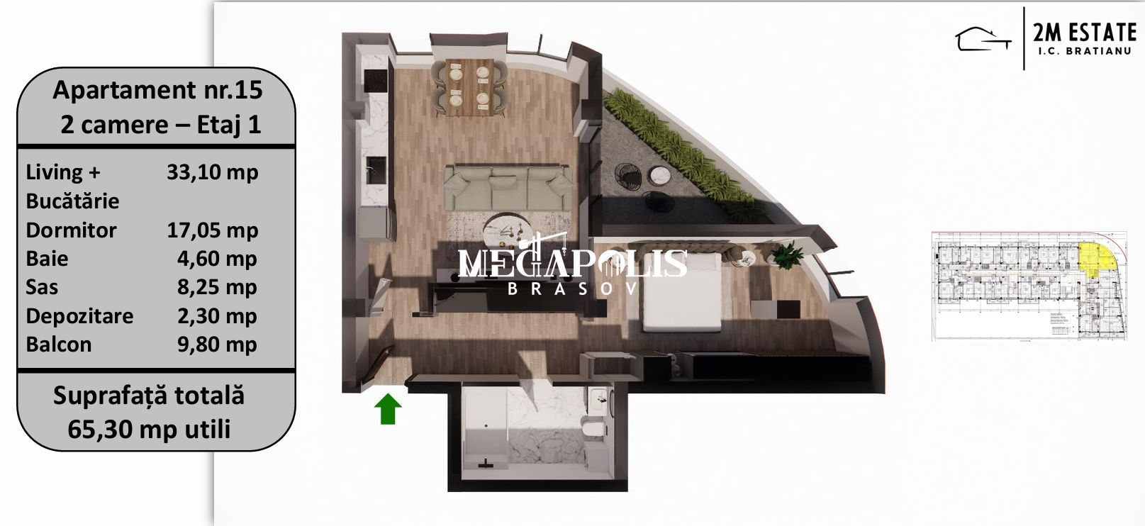 Apartament 2 Camere | 65 MP | Tractorul | Bloc Finisat - Poză 5