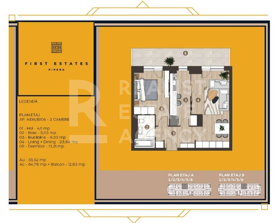 Chirie, apartament, 2 camere, First Estates Pipera, București - Schiță 12