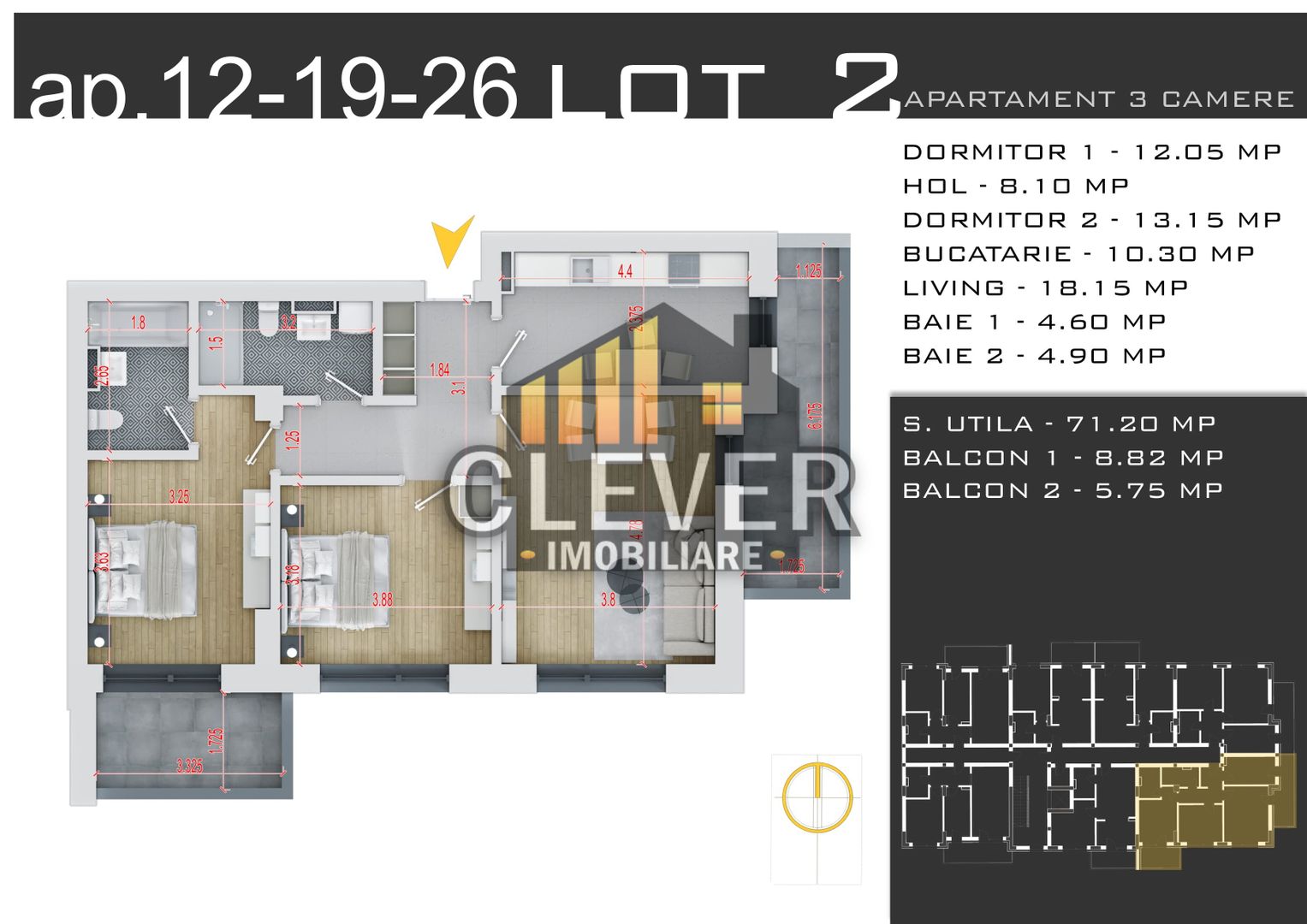 Ap 3 cam 2 Balcoane – 85mp – Zona Pallady – Comision 0% - Schiță 8