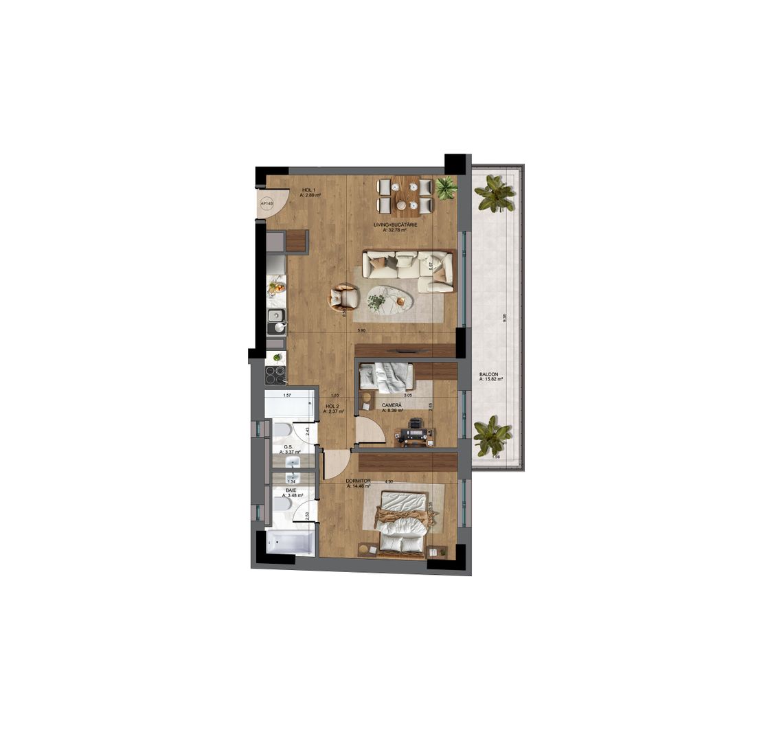 Apartament 3 camere nou -Pta-Unirii AP14B - Schiță 5