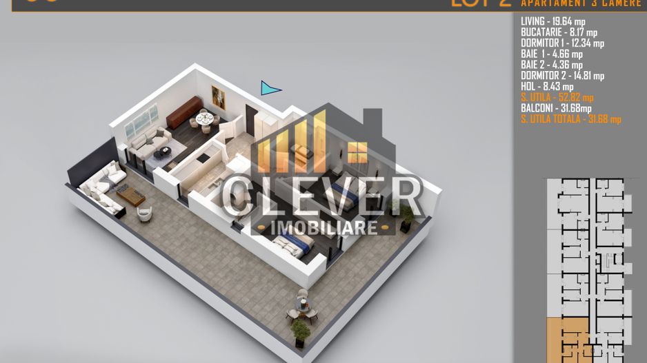 Apartament 3 Camere cu terasa de 67 mp și Comision 0%, Pallady - Schiță 8