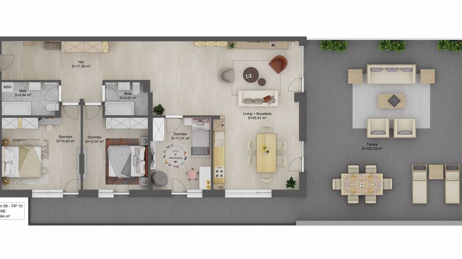 Penthouse 4 camere - terasa 102 mp - Sibiu - Schiță 6