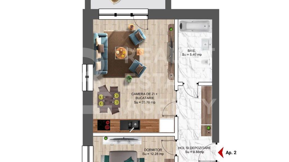 Vânzare apartament cu 2 camere, parcare inclusă în preț, Constanța - Schiță 8