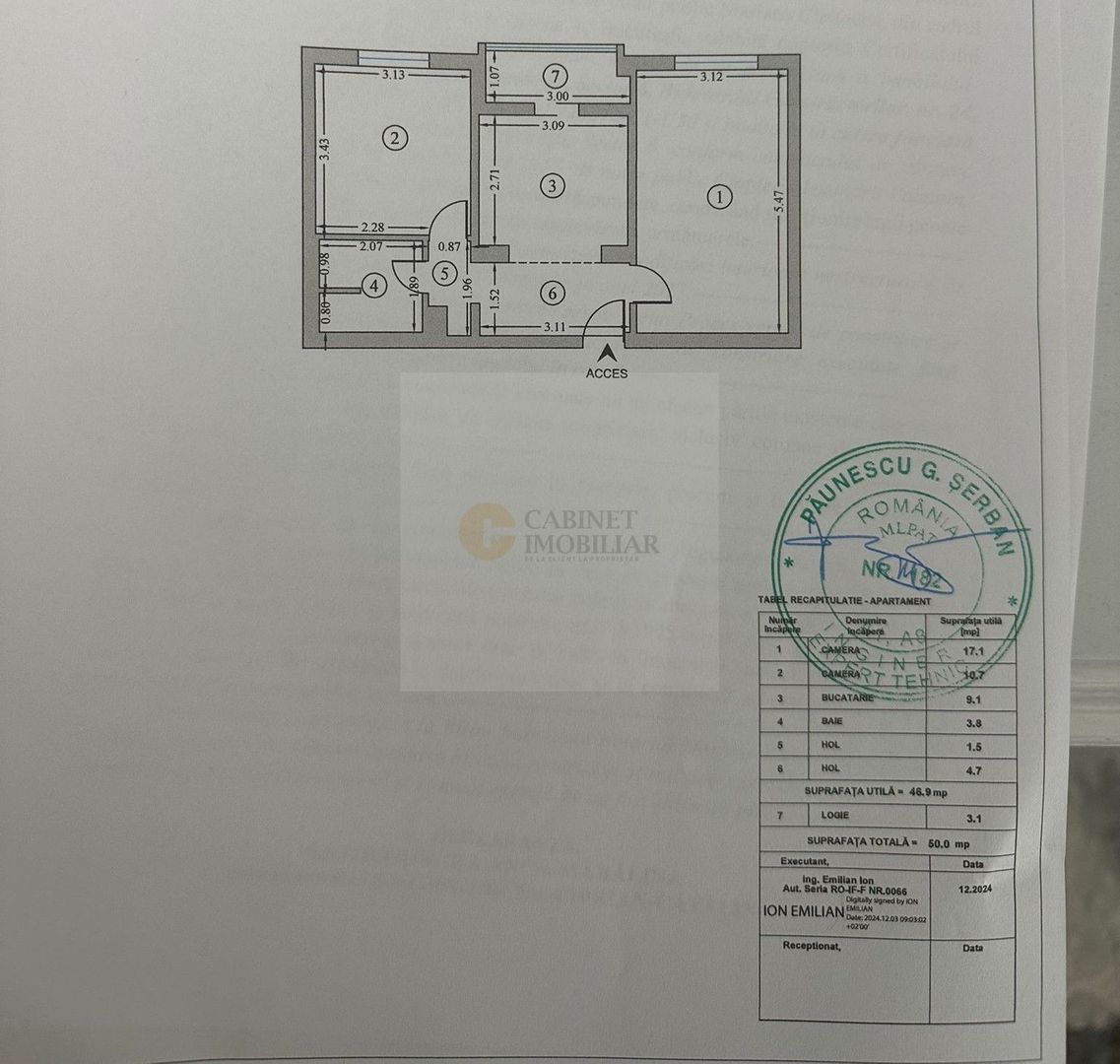 2 Camere - 50MP | Etaj Intermediar | 1985 | Metrou Crangasi - 2 minute - Schiță 7