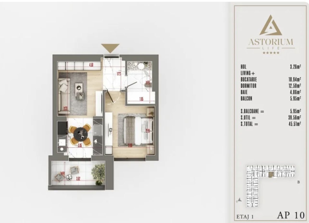 STUDIO- ETAJUL 1,COMPLET MOBILAT/ IDEAL INVESTITIE. ASTORIUM LIFE! - Poză 6