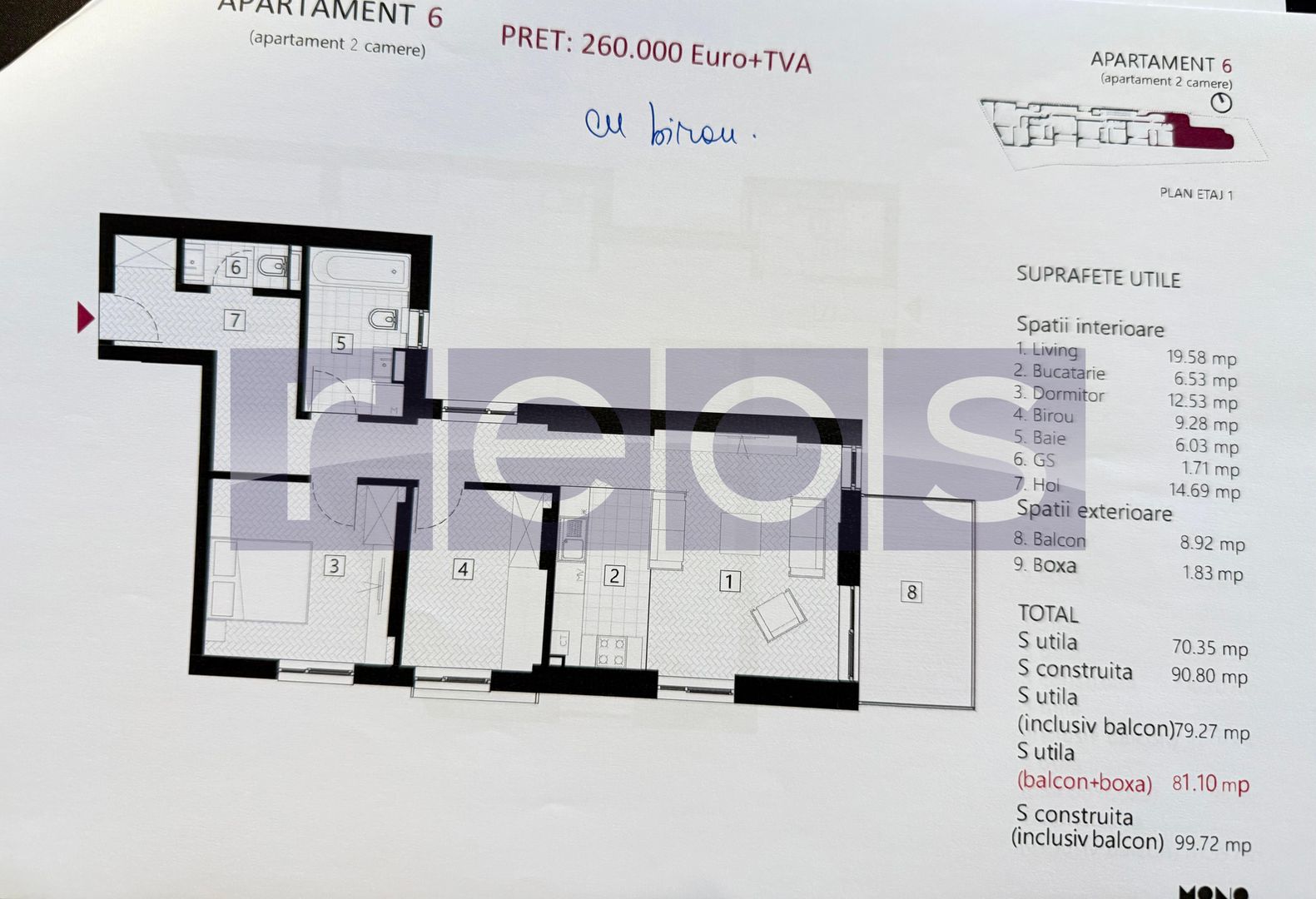 DE VANZARE | APARTAMENT 2 CAMERE + BIROU 9 MP  | ZONA EMINESCU - Poză 2