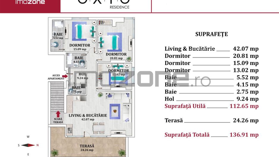 PENTHOUSE-DEOSEBIT, 4 CAMERE, 3 DORMITOARE, 3 BAI, TERASA 140,  BLOC FINALIZAT - Poză 5