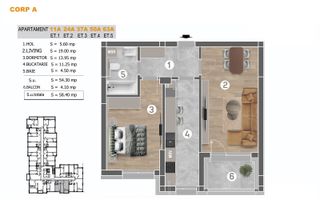 Apartament 2 camere, decomandat, zona Brancoveanu-Grand Arena Mall - Schiță 5