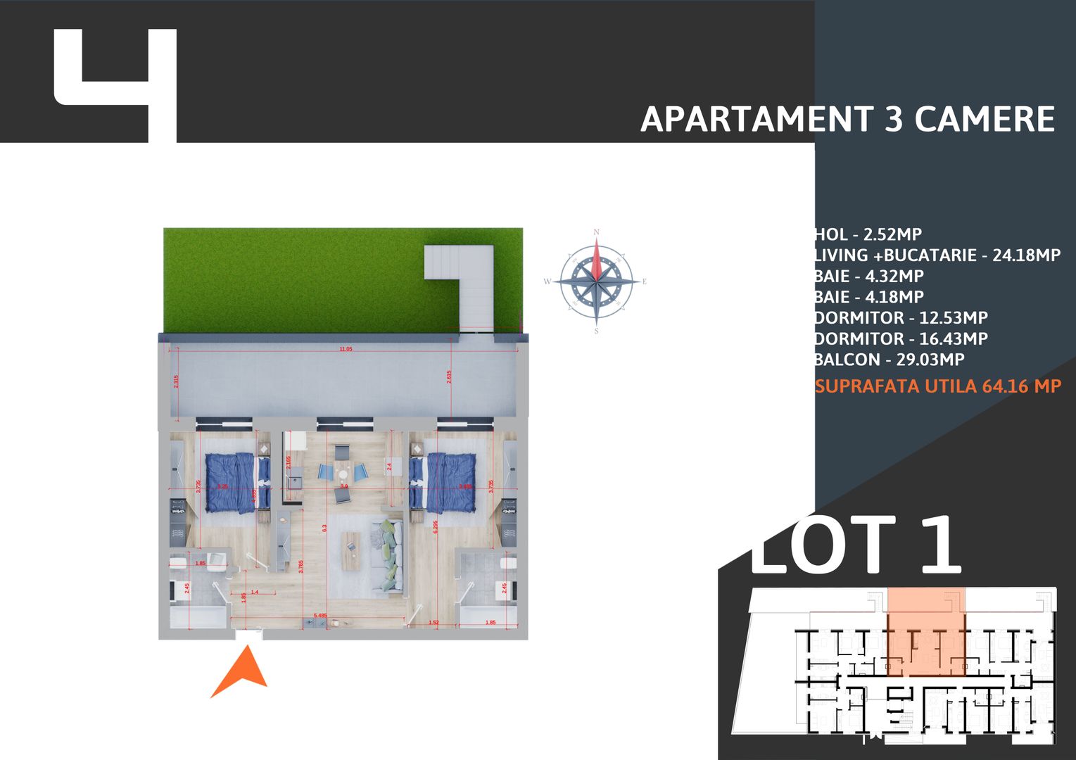 3 camere+GRADINA+PARCARE BONUS,Incalz.pardoseala,Pallady,Metrou,STB - Poză 3